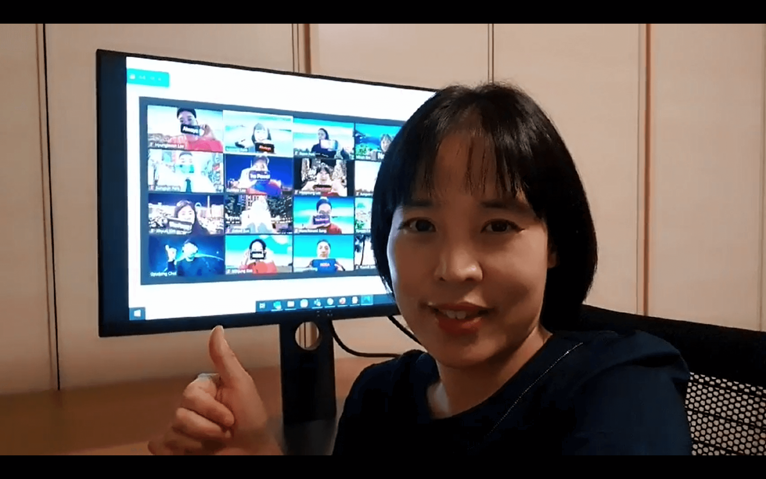 Min-Ah in zoom meeting with team